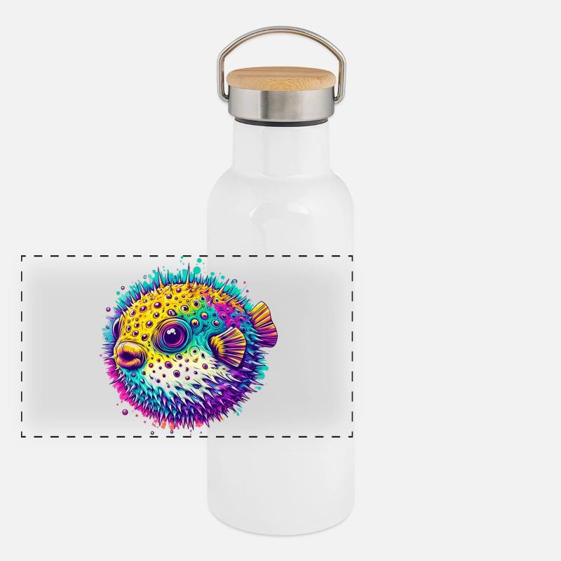 Kugelfisch Panorama Thermosflasche mit Bambusdeckel