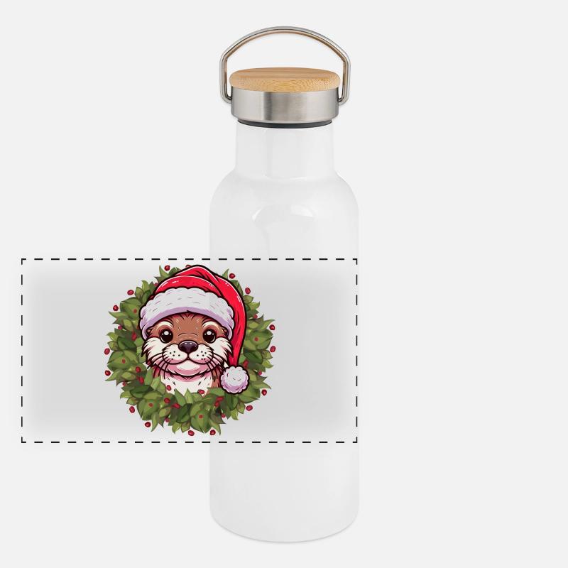 Conception de loutre de Noël pour les moments festifs Gourde isotherme avec bouchon en bambou