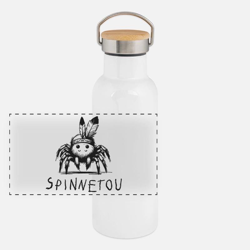 spinnetou wortspiel spinne lustig winnetou Panorama Thermosflasche mit Bambusdeckel