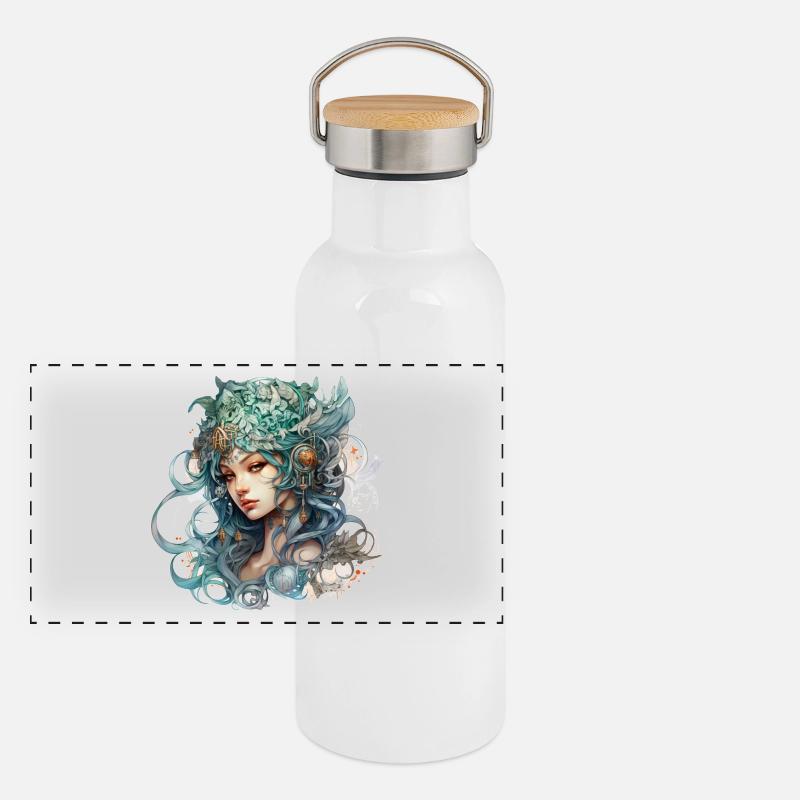 Wunderschöne Waldelfe Fantasy RPG Shirt Panorama Thermosflasche mit Bambusdeckel