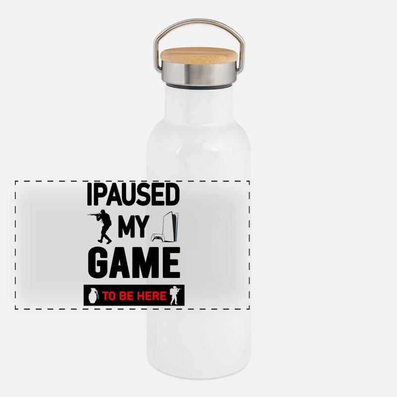 Gaming Console and Controller Graphic Design Panoramic Thermal Bottle with Bamboo Lid