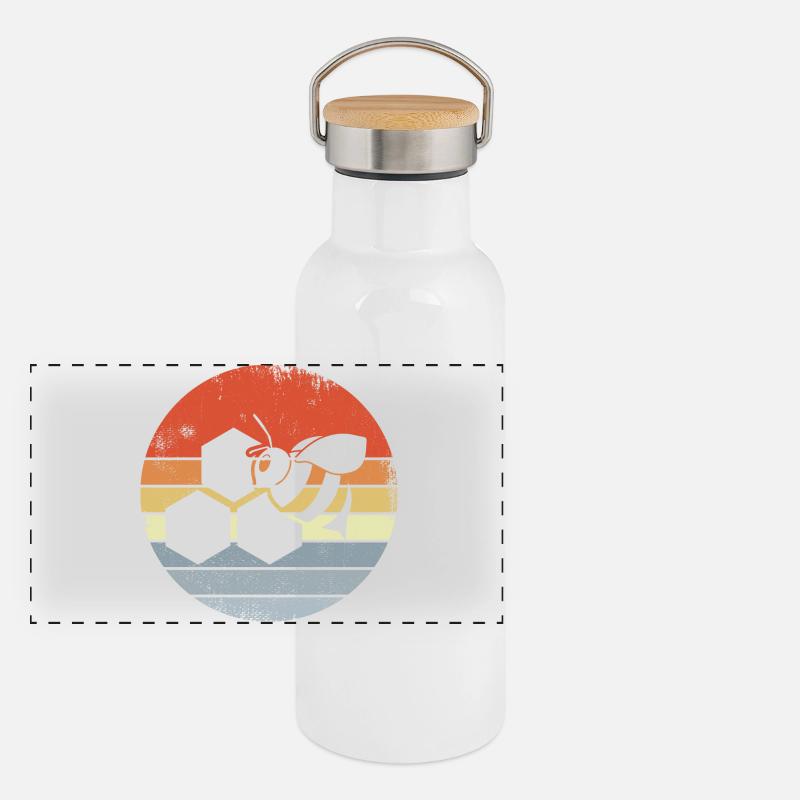 Honey Bee Drawing Panoramic Thermal Bottle with Bamboo Lid