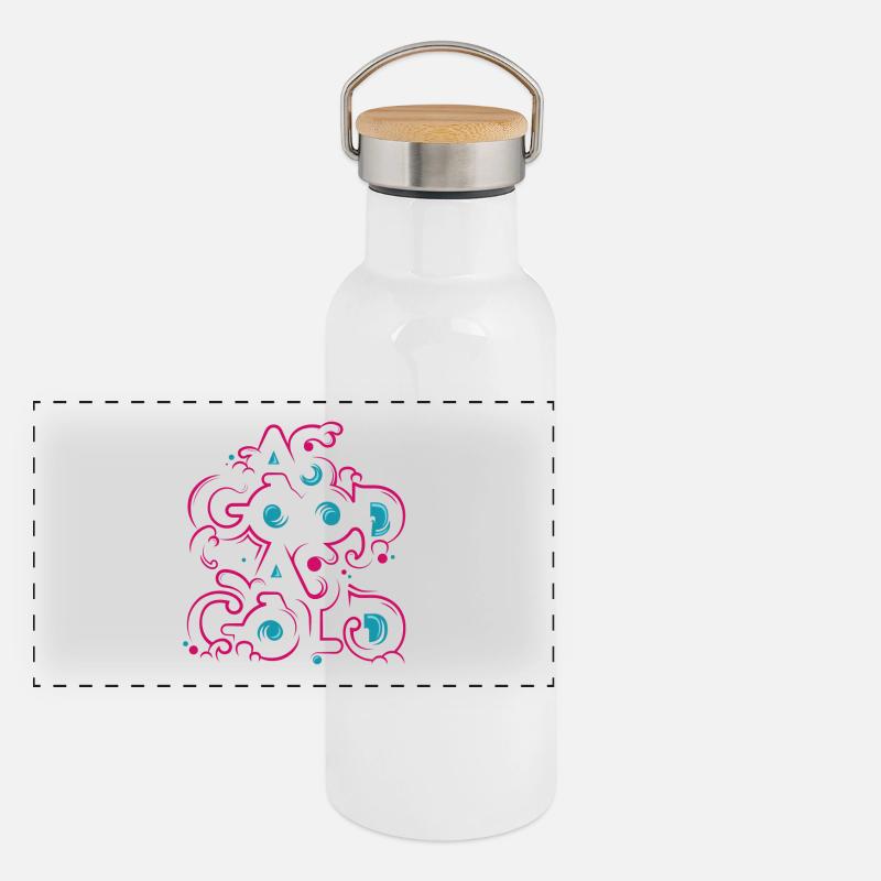Neon Blumen Ornament Panorama Thermosflasche mit Bambusdeckel