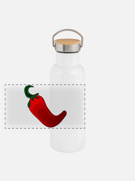 Peperoni Gewürzpaprika - Kochen - Panorama Thermosflasche mit Bambusdeckel - Weiß