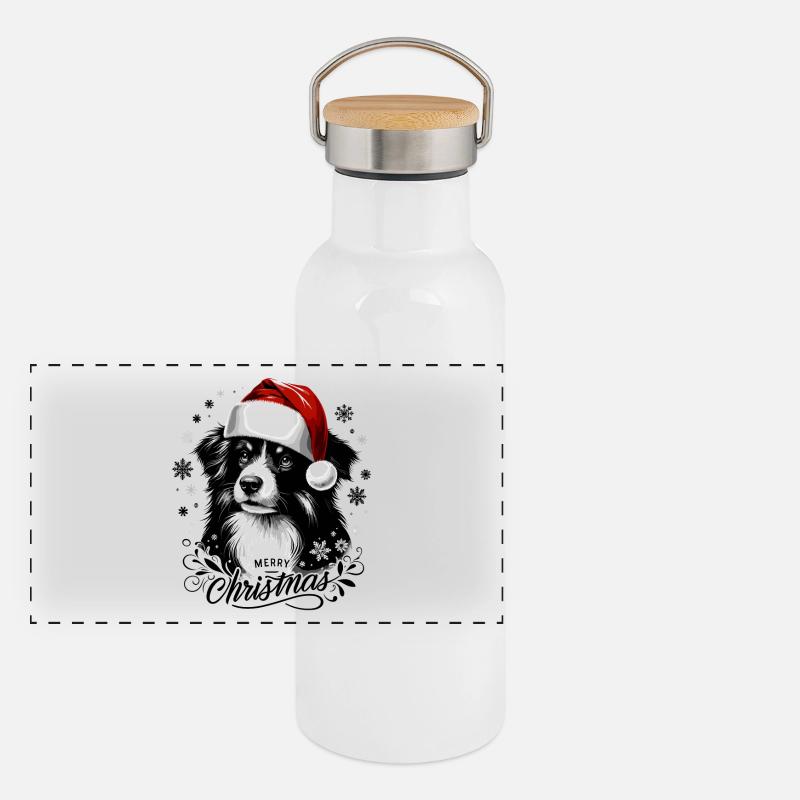 Border Collie Noël - Cadeau Affectueux Gourde isotherme avec bouchon en bambou