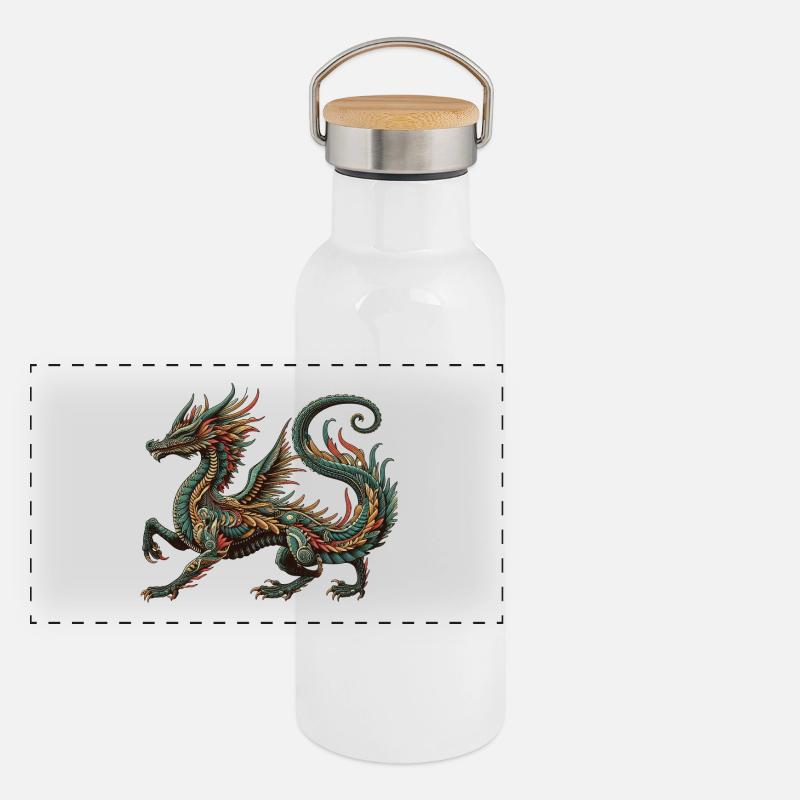 Farbdrache Ornament Tribal Stil Panorama Thermosflasche mit Bambusdeckel