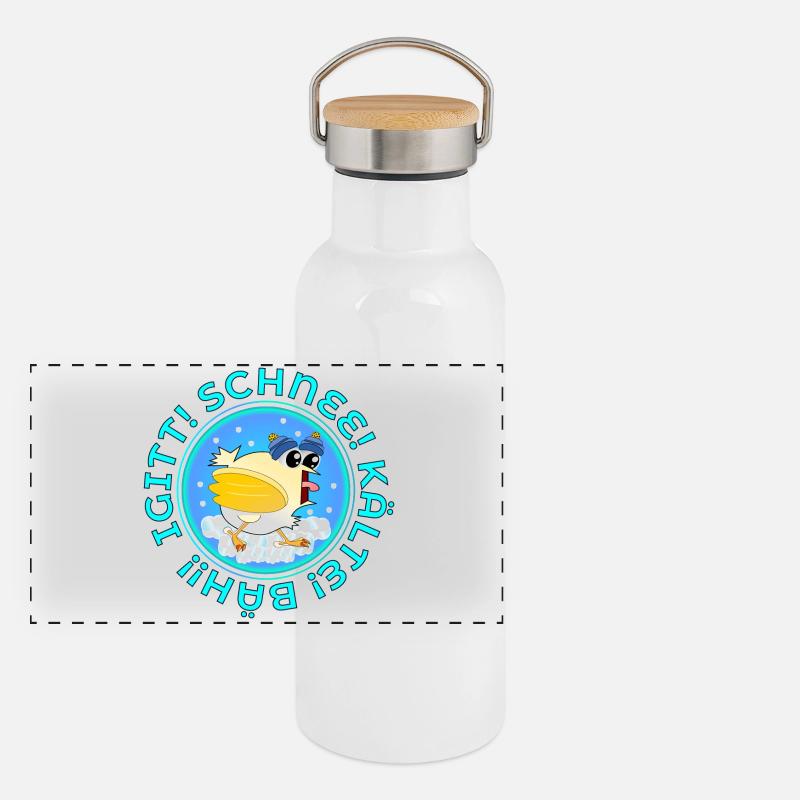 Kälte Winter Hühner Panorama Thermosflasche mit Bambusdeckel