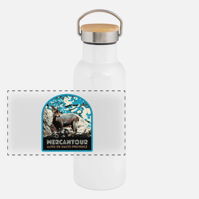 Écusson Chamois Mercantour : Faune Alpine Gourde isotherme avec bouchon en bambou