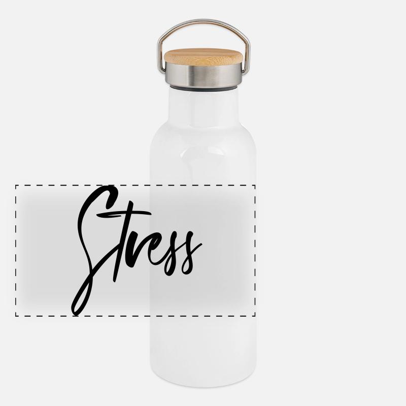 Stress Sprüche - KÖRPER EMOTION ACHTSAMKEIT Panorama Thermosflasche mit Bambusdeckel