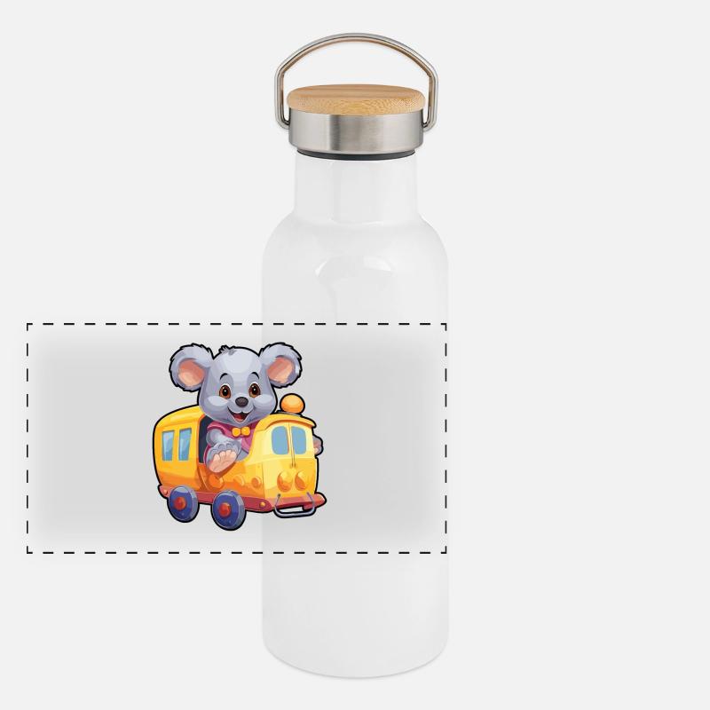 Koala Koalabär Eisenbahn Koala Bär fährt Eisenbahn Panorama Thermosflasche mit Bambusdeckel