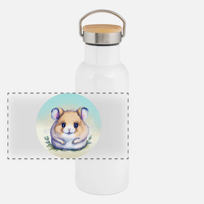 Hamster mignon aquarelle pastel Gourde isotherme avec bouchon en bambou