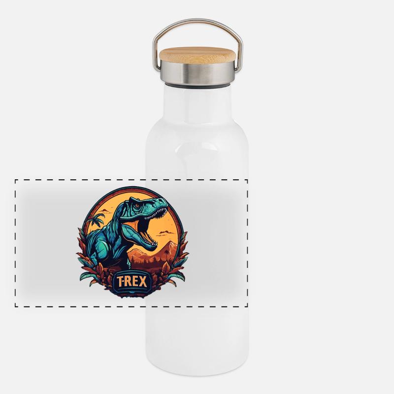Dinosaurier T-Rex Logo Panorama Thermosflasche mit Bambusdeckel