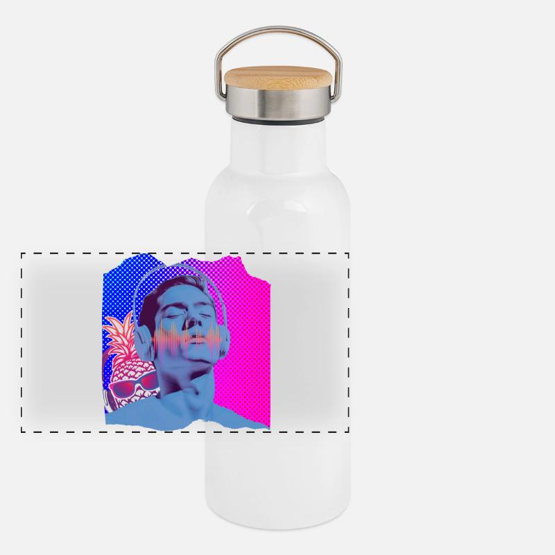Music Pop Art Panoramic Thermal Bottle with Bamboo Lid