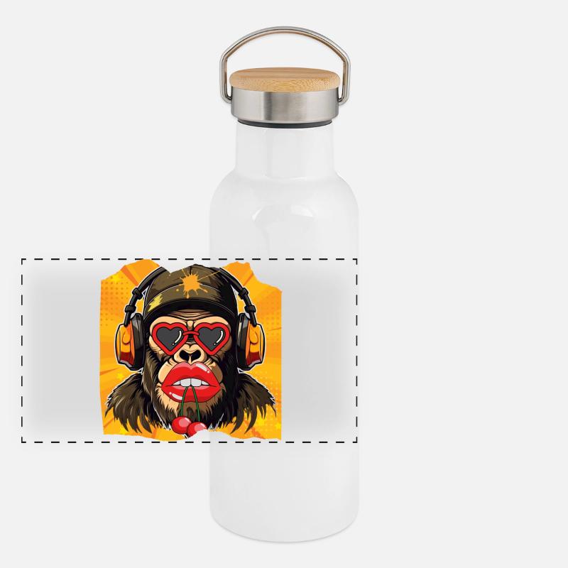 Affe & Kirsche Panorama Thermosflasche mit Bambusdeckel