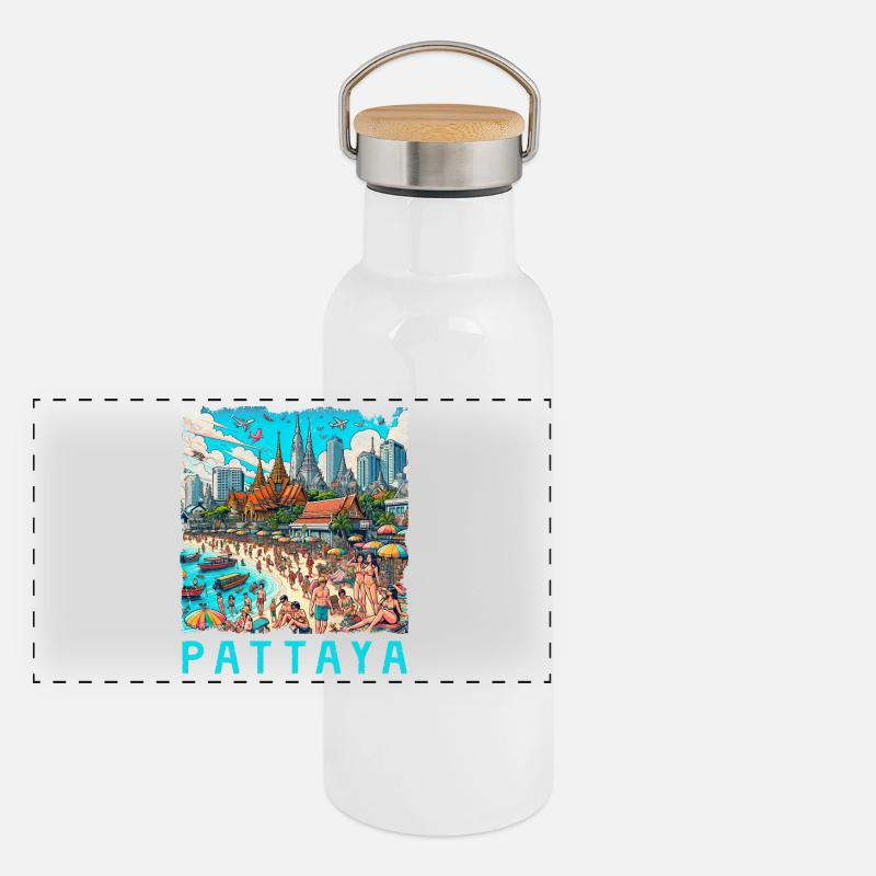 Pattaya Thailand beach design Panoramic Thermal Bottle with Bamboo Lid