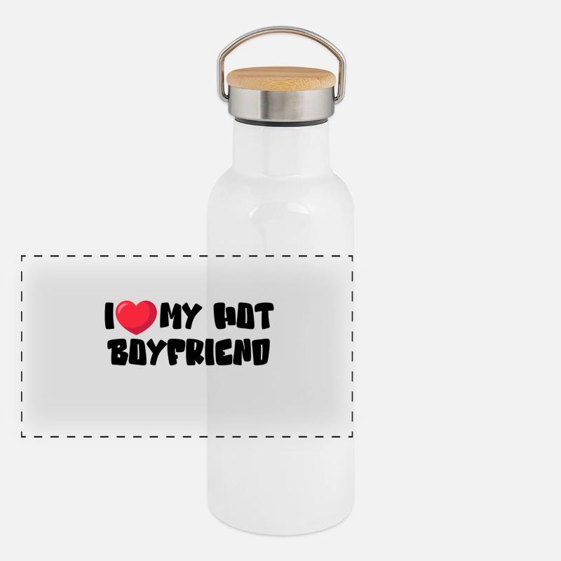 J’aime mon petit ami chaud Gourde isotherme avec bouchon en bambou