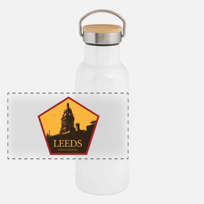 Leeds Uhrturm Silhouette Panorama Thermosflasche mit Bambusdeckel