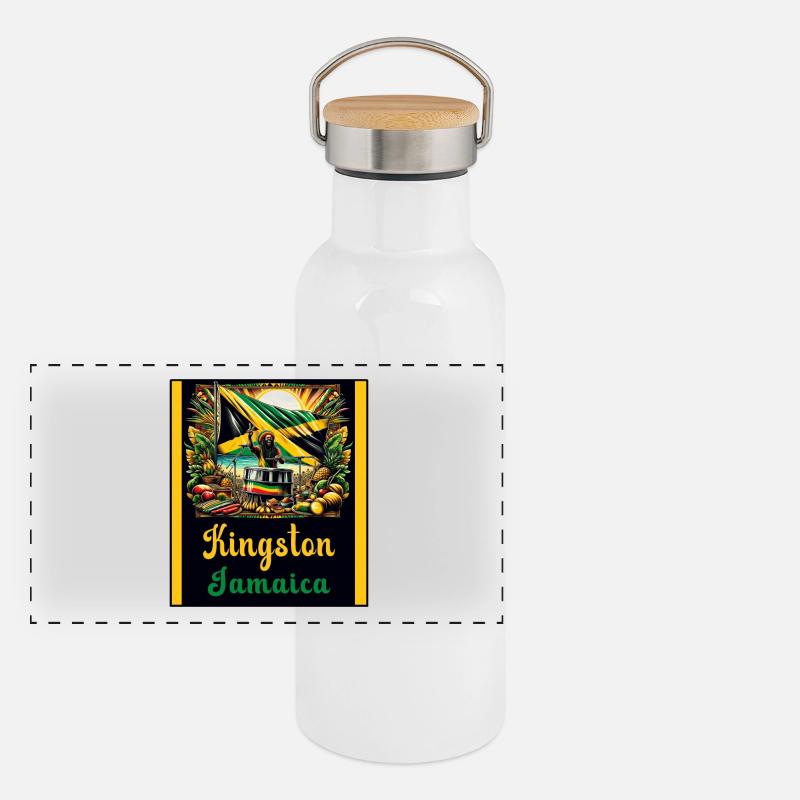 Jamaika Kingston Reggae Design Panorama Thermosflasche mit Bambusdeckel