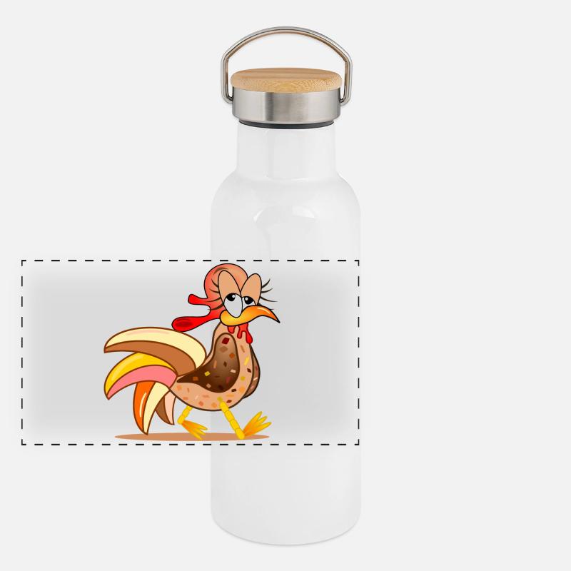 CHICKEN COOP CHICKENS COMIC Panoramic Thermal Bottle with Bamboo Lid