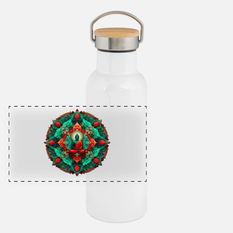 Mandala-Buddha-Türkis Panorama Thermosflasche mit Bambusdeckel