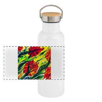 Pigmented Flowers/Roses Red Green Yellow 2023/2024 - Panoramic Thermal Bottle with Bamboo Lid - white - Front
