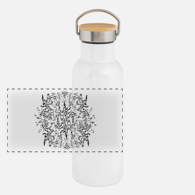 Abstraktes Schwarzes Mandala Muster Panorama Thermosflasche mit Bambusdeckel