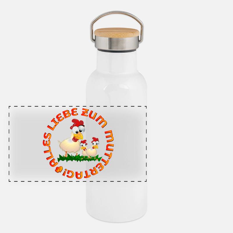 Alles Liebe zum Muttertag Hühner Panorama Thermosflasche mit Bambusdeckel