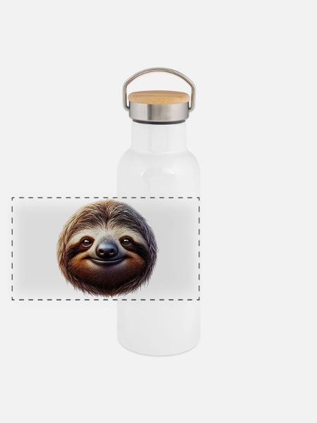 Faultier - Panorama Thermosflasche mit Bambusdeckel - Weiß