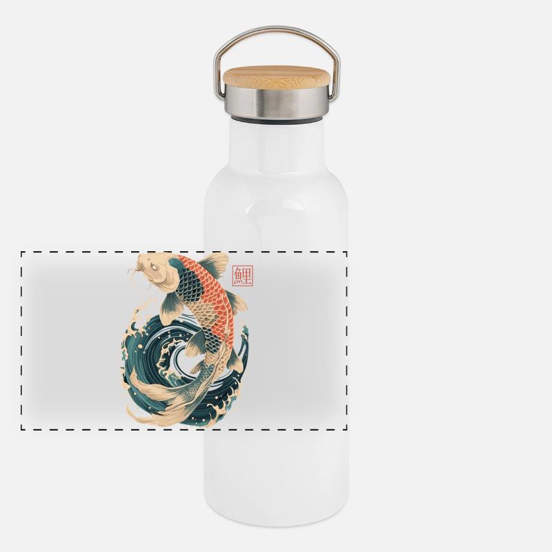 Koi-Karpfen Panorama Thermosflasche mit Bambusdeckel