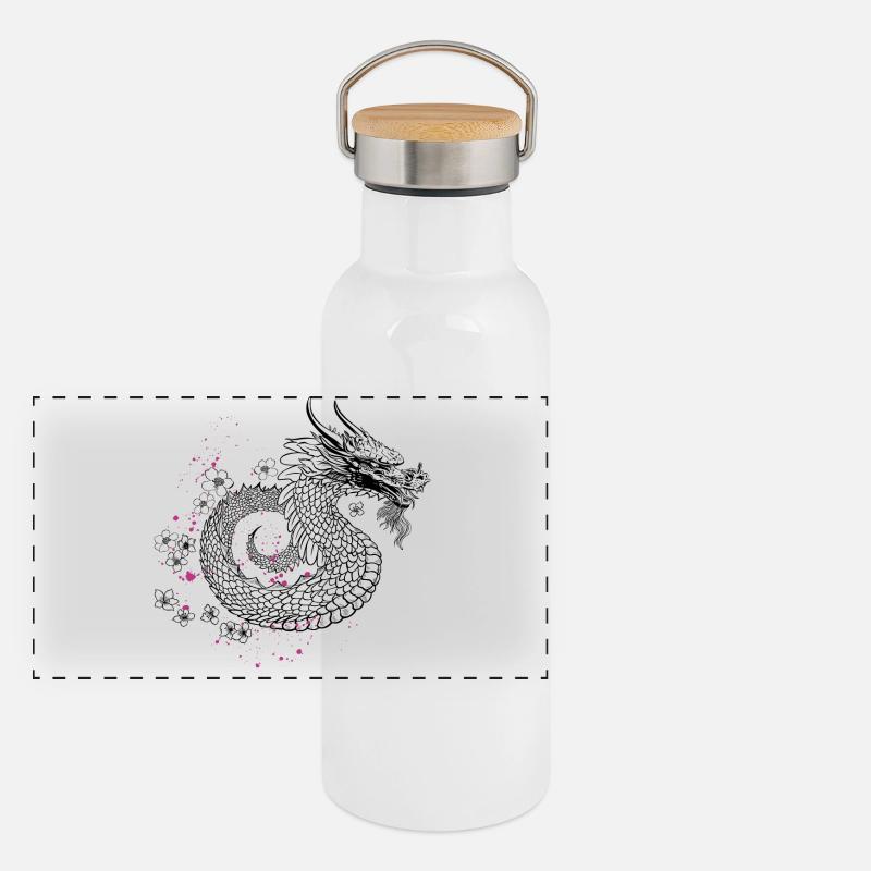 Dragon with Cherry Blossoms Sakura Style Panoramic Thermal Bottle with Bamboo Lid