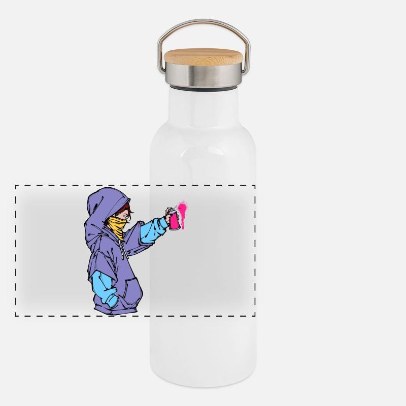 Graffiti Spraydose Kunst Strassenkunst Sprayer Panorama Thermosflasche mit Bambusdeckel