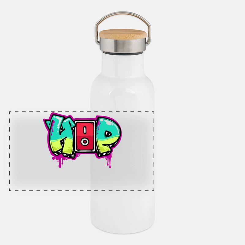 Strassenkunst Graffiti Spraydose Kunst Spruch Panorama Thermosflasche mit Bambusdeckel