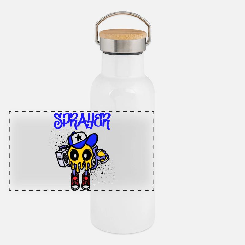 Sprayer Graffiti Spraydose Kunst Strassenkunst Panorama Thermosflasche mit Bambusdeckel