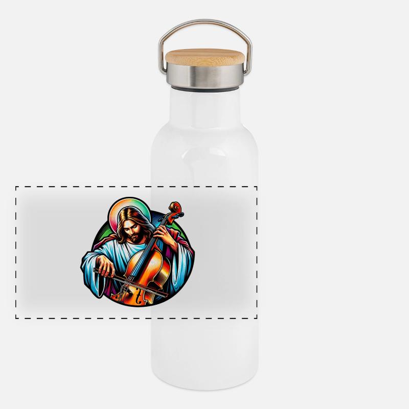 Cello Musik Jesus Christus Design Panorama Thermosflasche mit Bambusdeckel