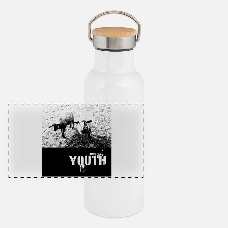 Innocent Youth with Sheep Motif Panoramic Thermal Bottle with Bamboo Lid