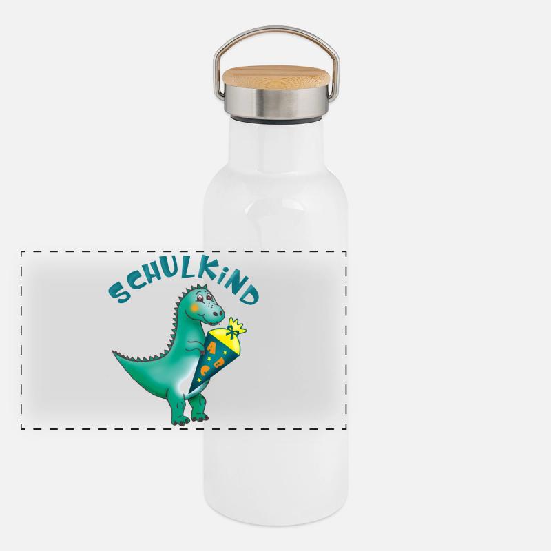 Schoolchild - Dino with Sugar Cone - Personalizable Panoramic Thermal Bottle with Bamboo Lid