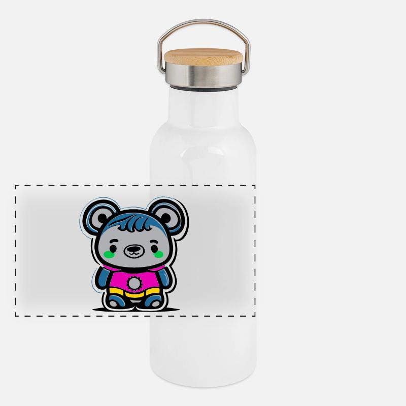 Motif de dessin animé panda néon Gourde isotherme avec bouchon en bambou