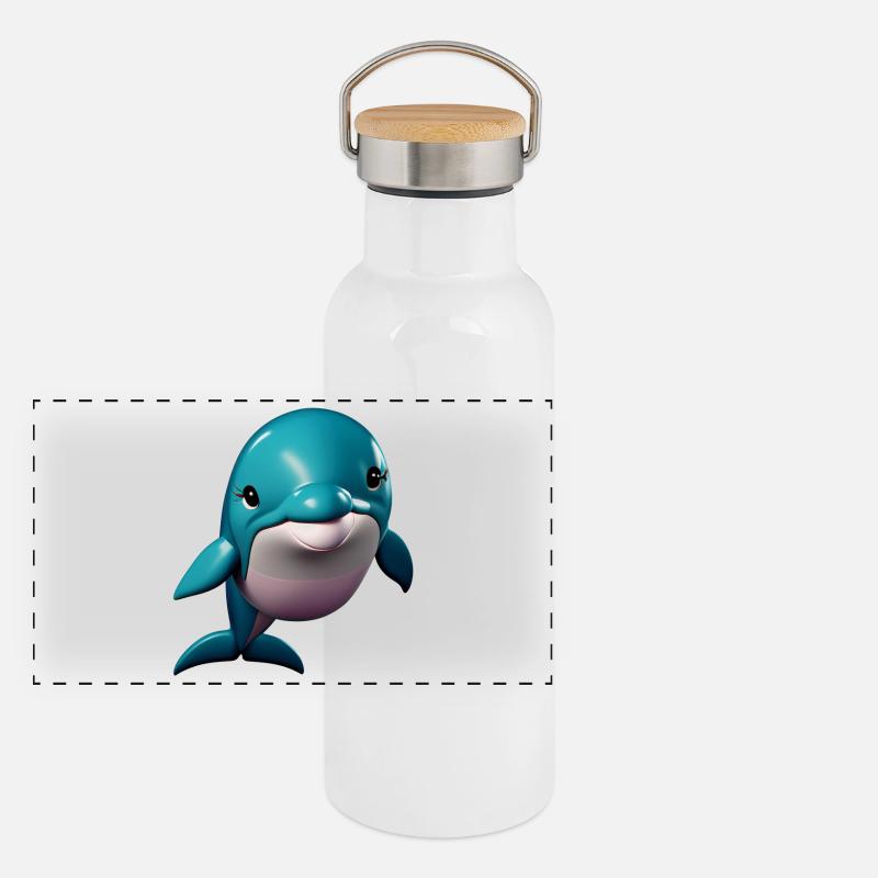 Delphin Mädchen Panorama Thermosflasche mit Bambusdeckel
