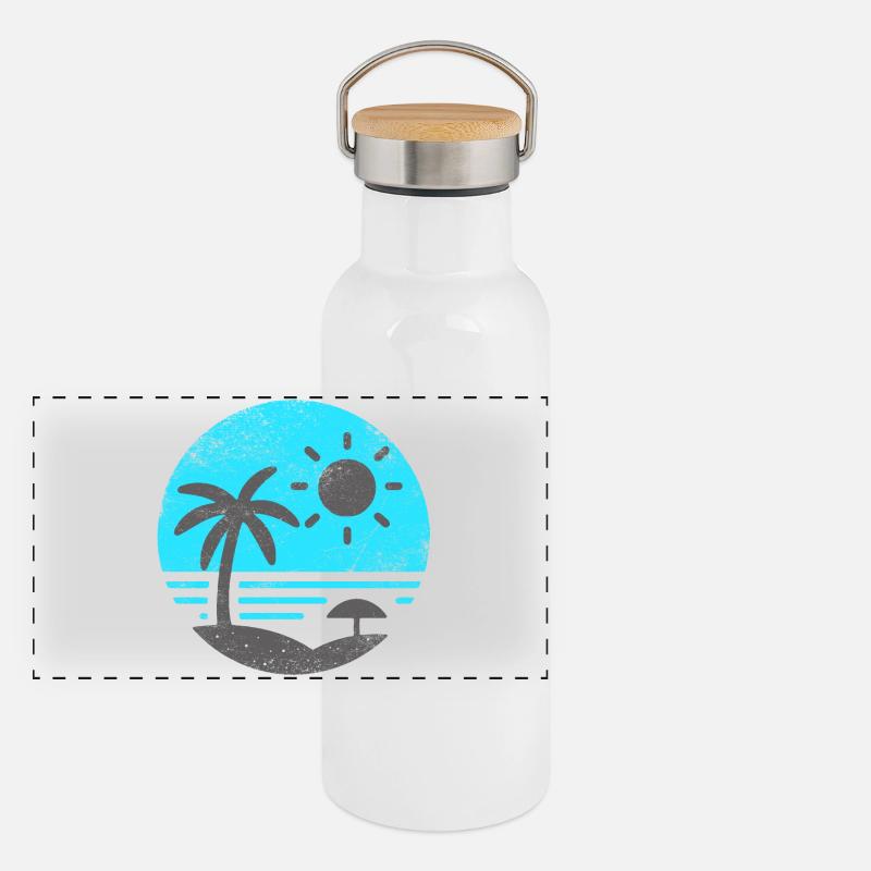 Vintage Beach Blue Grey Panoramic Thermal Bottle with Bamboo Lid