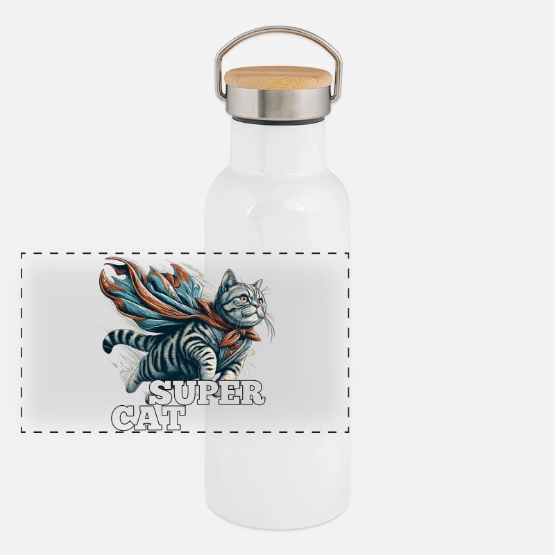 Super Katze Britisch Kurzhaar BKH getigert Panorama Thermosflasche mit Bambusdeckel