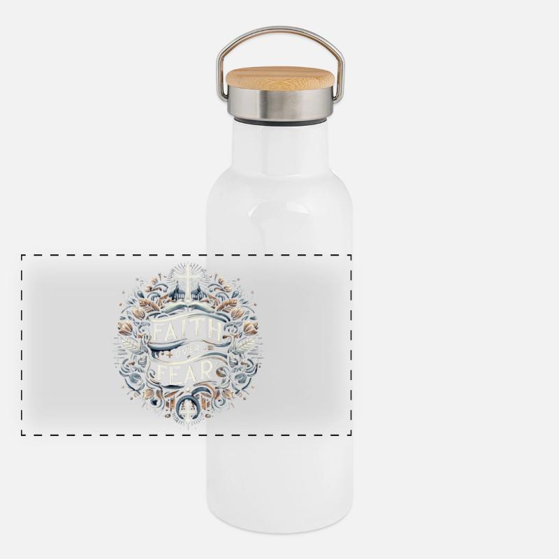 Glaube Über Angst Emblem Panorama Thermosflasche mit Bambusdeckel