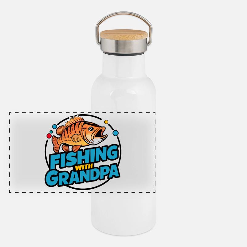 Pêche avec grand-père avec un design de poisson coloré Gourde isotherme avec bouchon en bambou