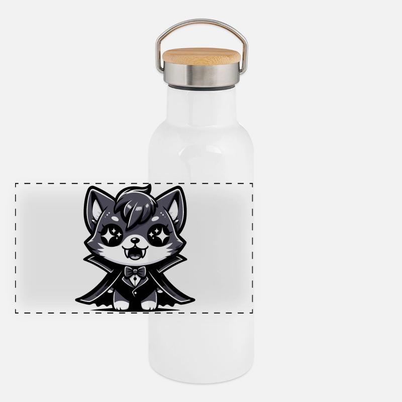 A cartoon style vampire kitten Panoramic Thermal Bottle with Bamboo Lid