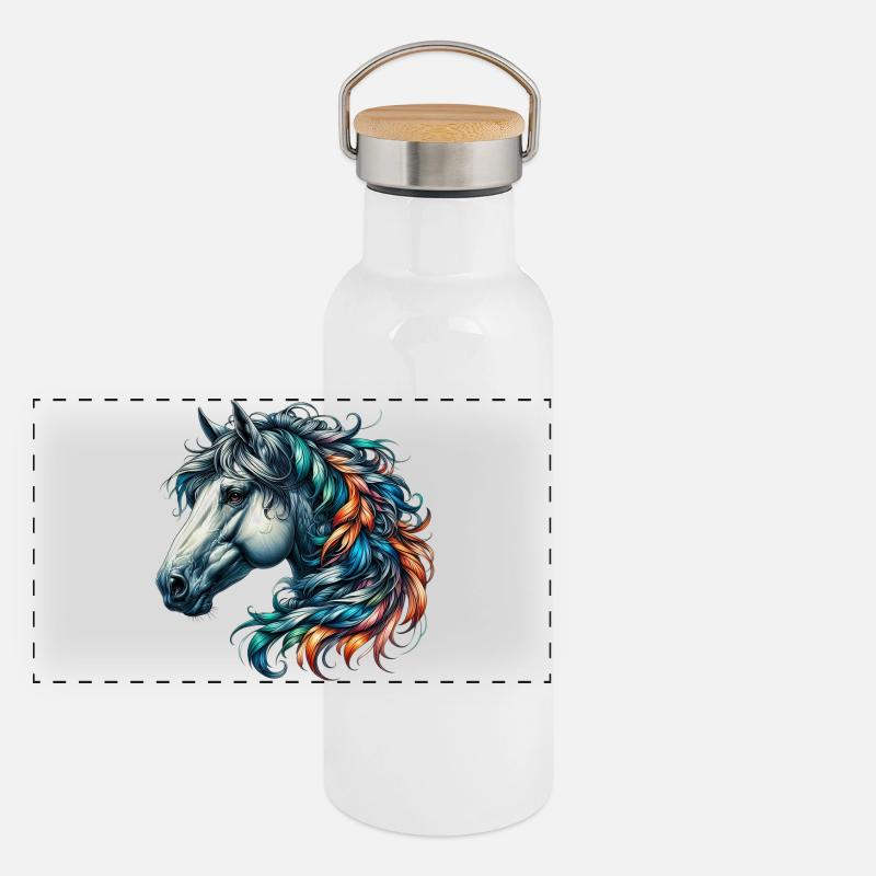 Pferd Panorama Thermosflasche mit Bambusdeckel