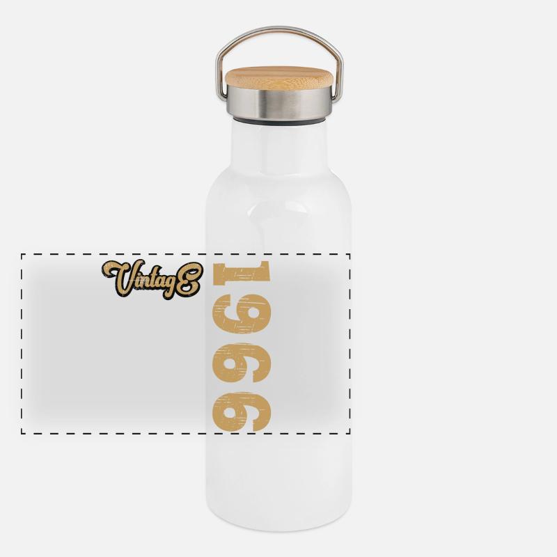 Vintage 1966 Panorama Thermosflasche mit Bambusdeckel