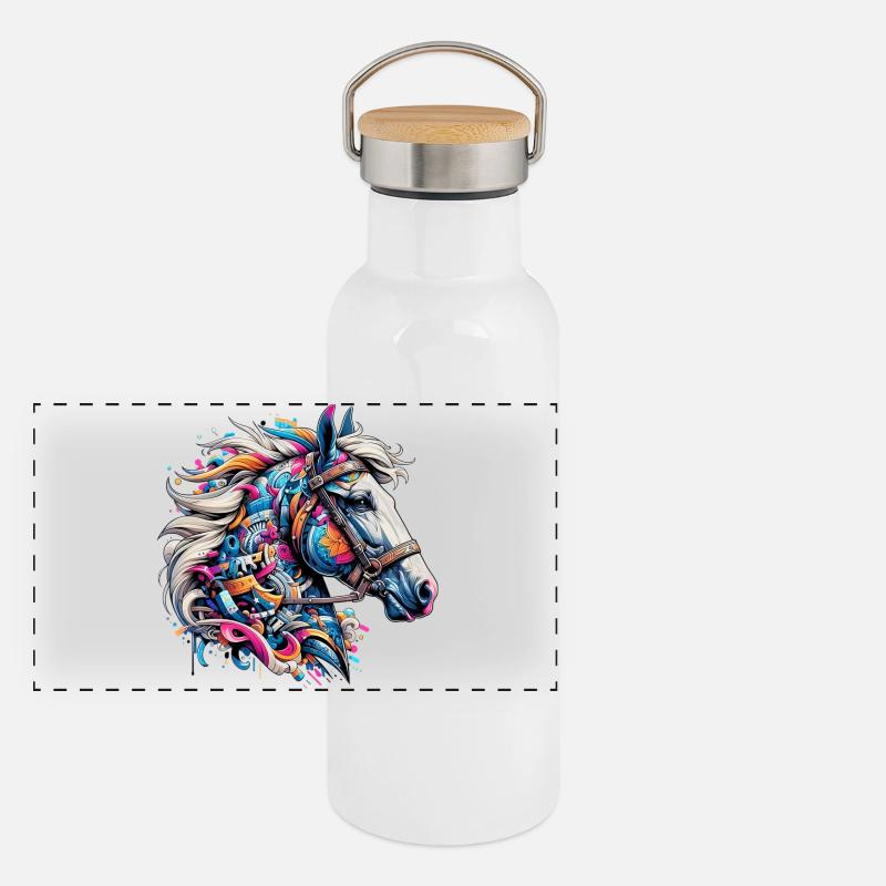 Pferd Panorama Thermosflasche mit Bambusdeckel