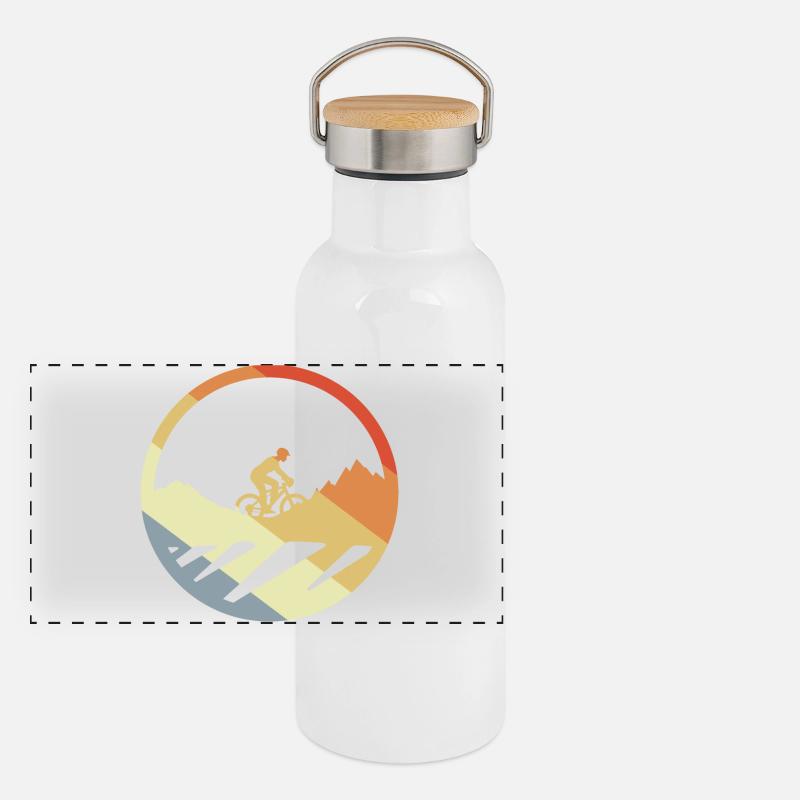 Mountainbiking Zeichnung Vintage Panorama Thermosflasche mit Bambusdeckel