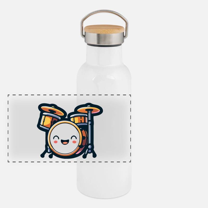 Rhythmic Rumble: The Drum Set Delight Panoramic Thermal Bottle with Bamboo Lid