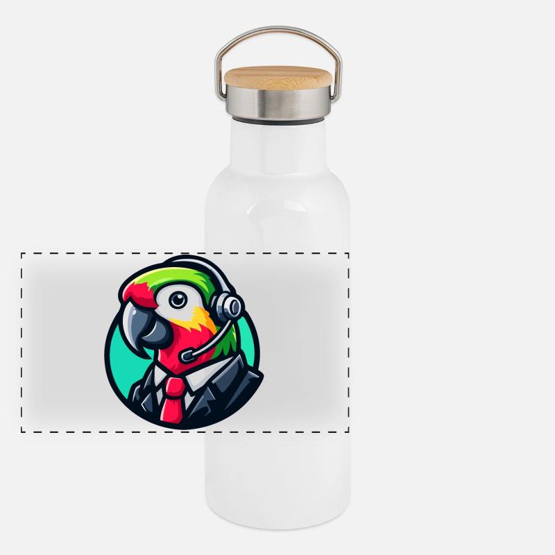 Parrot Professional Chat Support Panoramic Thermal Bottle with Bamboo Lid