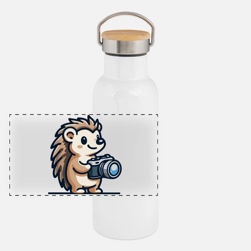 Snapshot Hedgehog: The Shutterbug Buddy - Termoflaske med bambuslåg - hvid